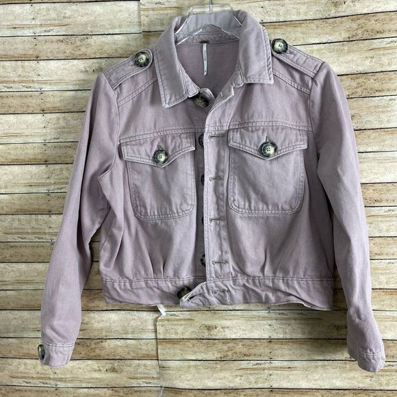 Free People Mauve Cropped Bomber Moto Jacket - Size XS - Picture 1 of 3